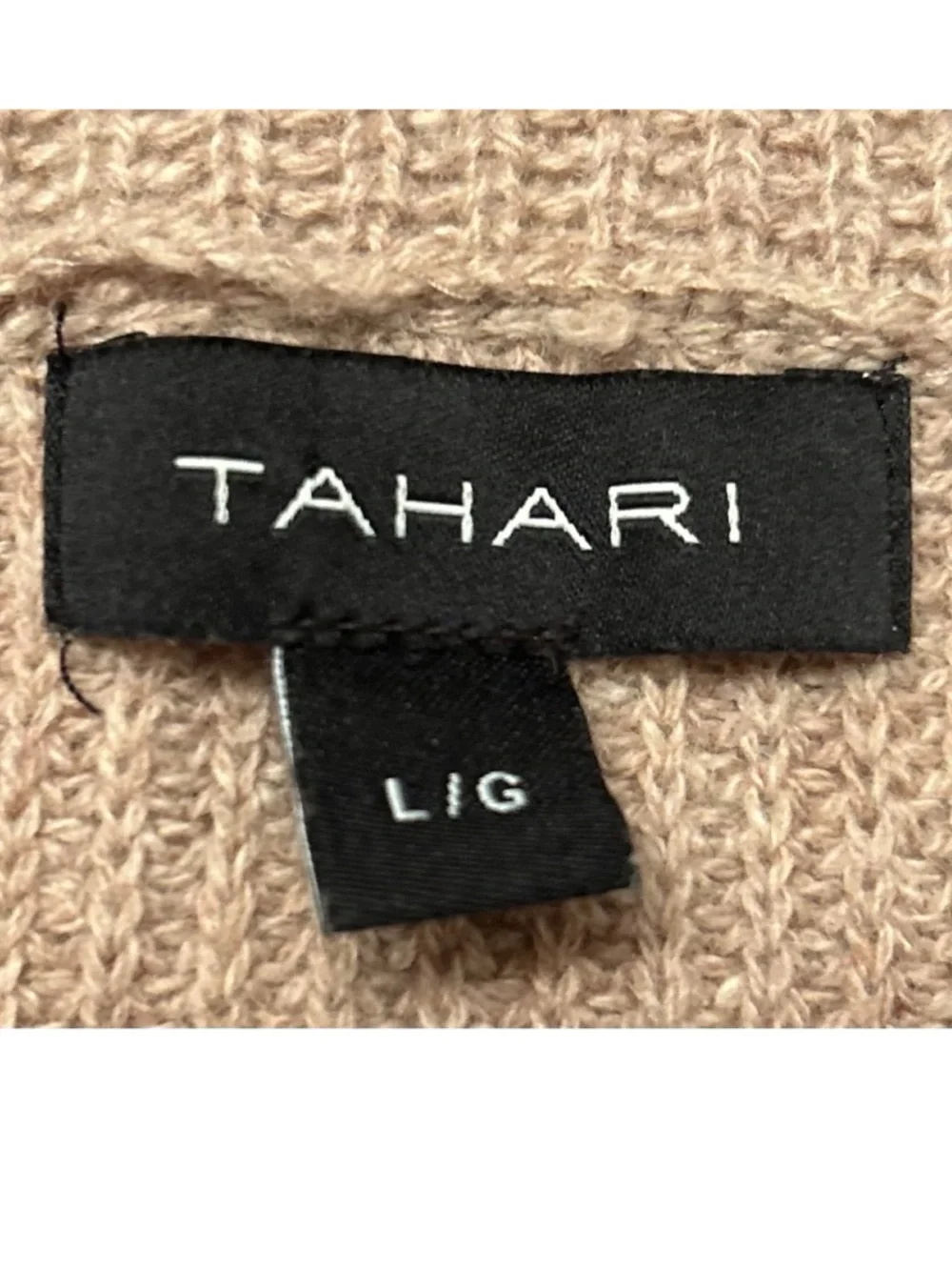 TAHARI Merino Wool Blend Cowl Neck Sweater Sz L Beige Tan Ribbed Cozy Luxe Knit - Picture 8 of 15